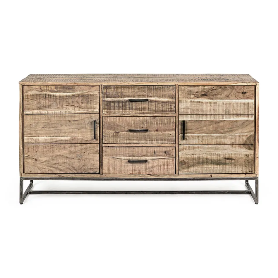 Sideboard in Acacia Wood and Steel 2 Doors and 3 Drawers Homemotion - Aimune Viadurini