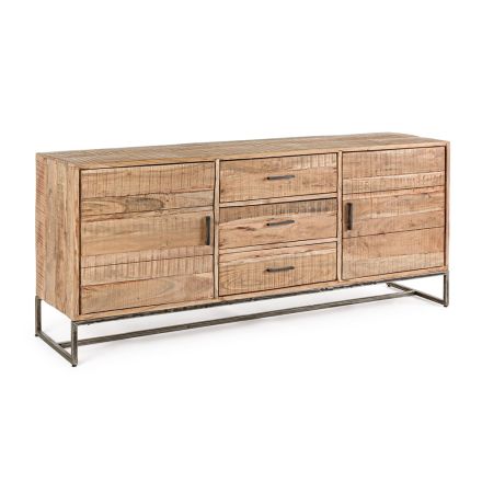Sideboard in Acacia Wood and Steel 2 Doors and 3 Drawers Homemotion - Aimune Viadurini