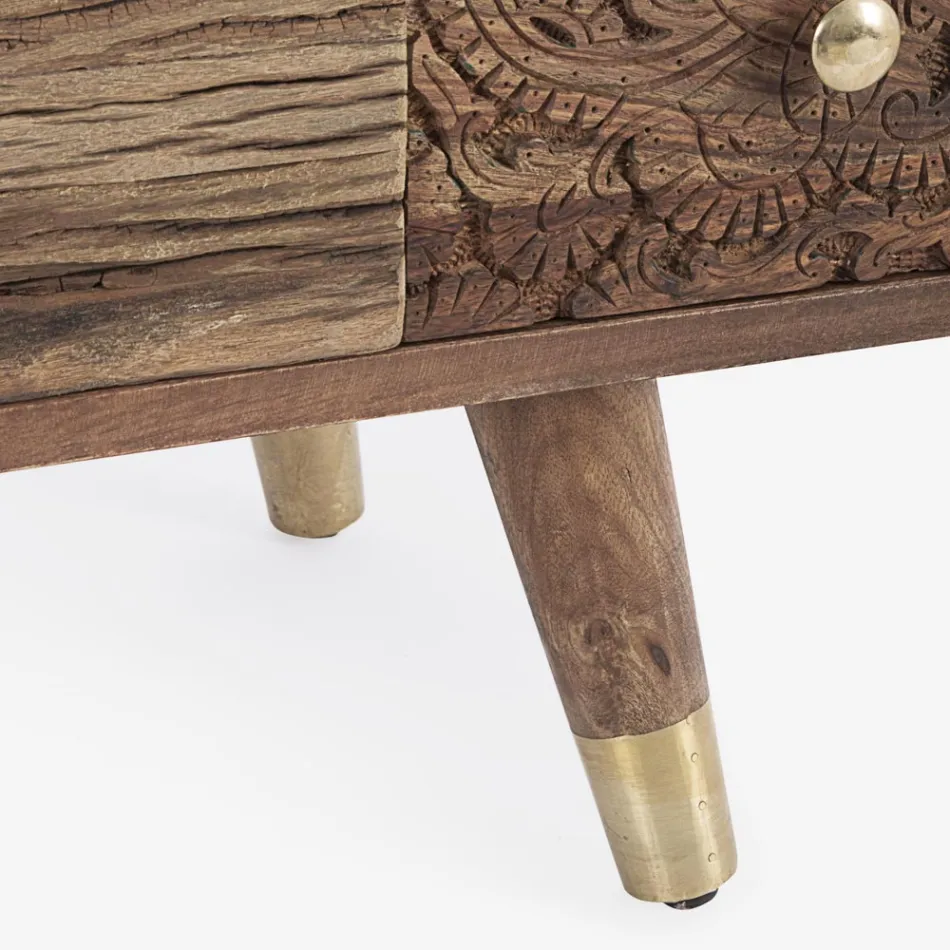 Sideboard in Mango Wood 2 Doors 4 Drawers Ethnic Style Homemotion - Auriel Viadurini