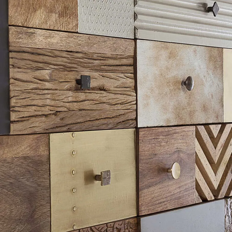 Sideboard in Mango Wood 2 Doors 4 Drawers Ethnic Style Homemotion - Auriel Viadurini