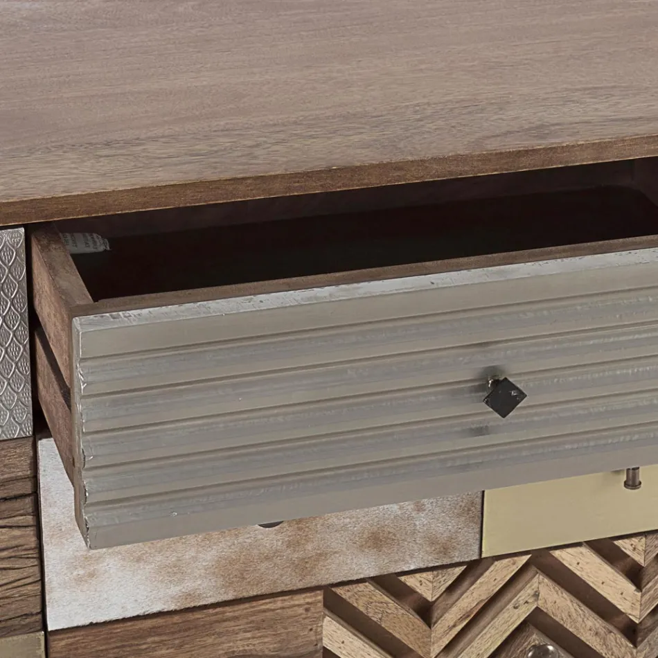 Sideboard in Mango Wood 2 Doors 4 Drawers Ethnic Style Homemotion - Auriel Viadurini