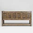 Pine Wood Sideboard with Antique Wash Finish and 6 Doors - Airasca Viadurini