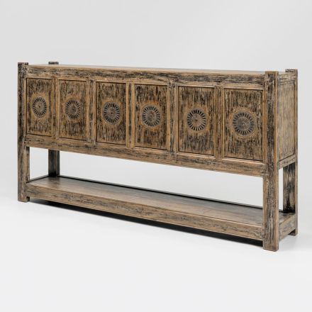 Pine Wood Sideboard with Antique Wash Finish and 6 Doors - Airasca Viadurini
