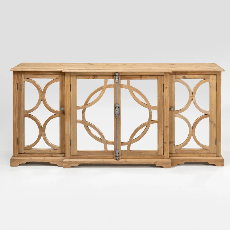Aged Natural Pine Sideboard with Mirrored Doors - Agnone Viadurini