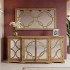 Aged Natural Pine Sideboard with Mirrored Doors - Agnone Viadurini