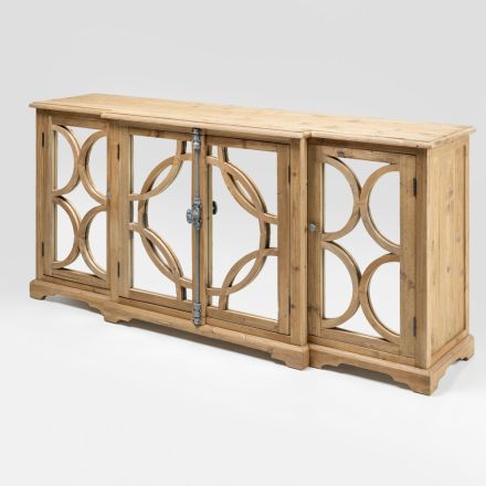Aged Natural Pine Sideboard with Mirrored Doors - Agnone Viadurini