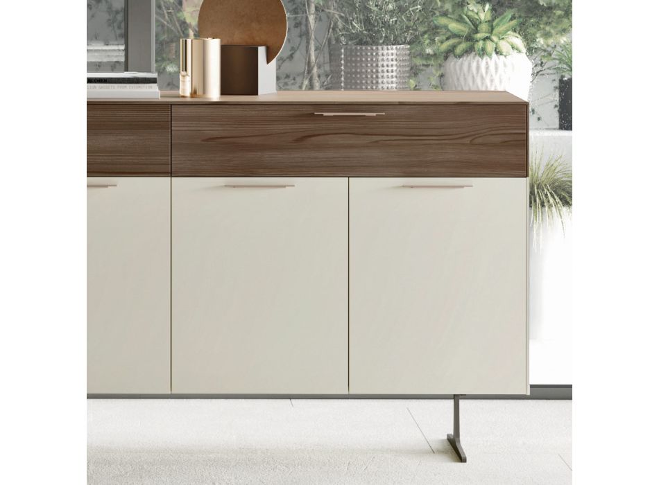 Sideboard in Ecological Wood with 4 Doors with Drawers and Ash Top - Tamara Viadurini