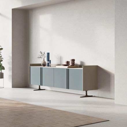 Ecological Wood Sideboard for Entrance or Living Room with 4 Doors and Metal Base - Eliseo Viadurini