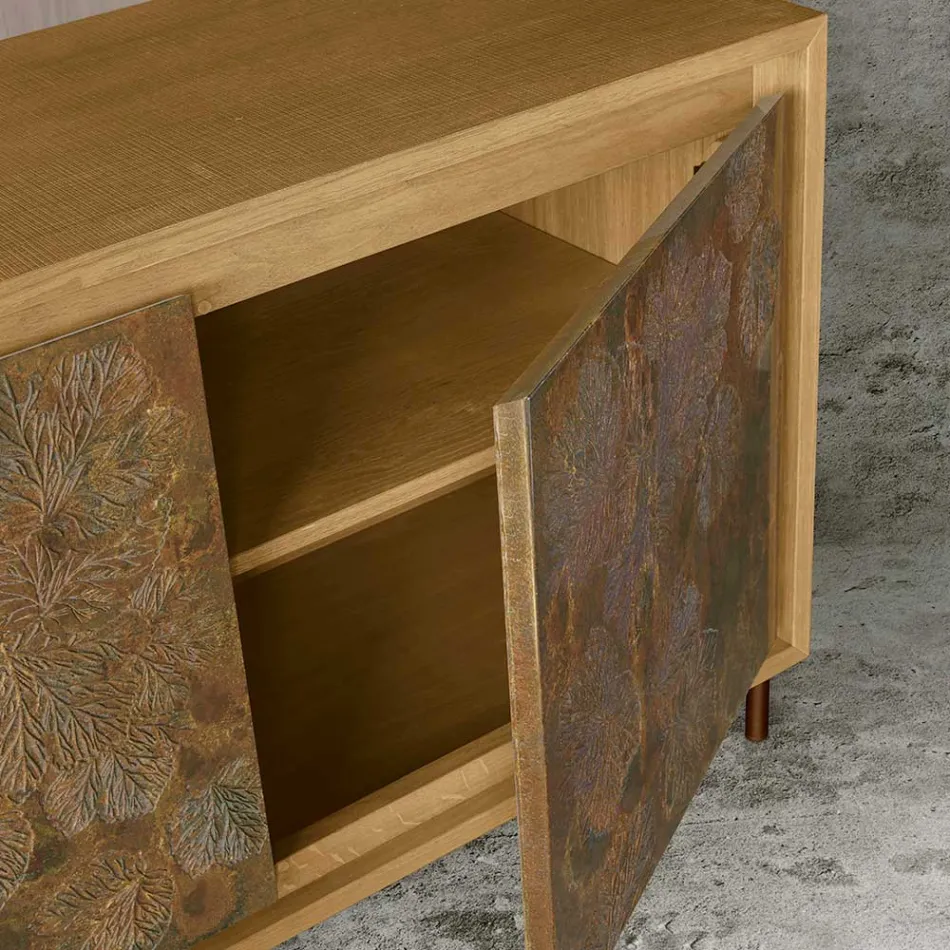 Handcrafted Blockboard Sideboard with 3 MDF Doors - Veralia  Viadurini