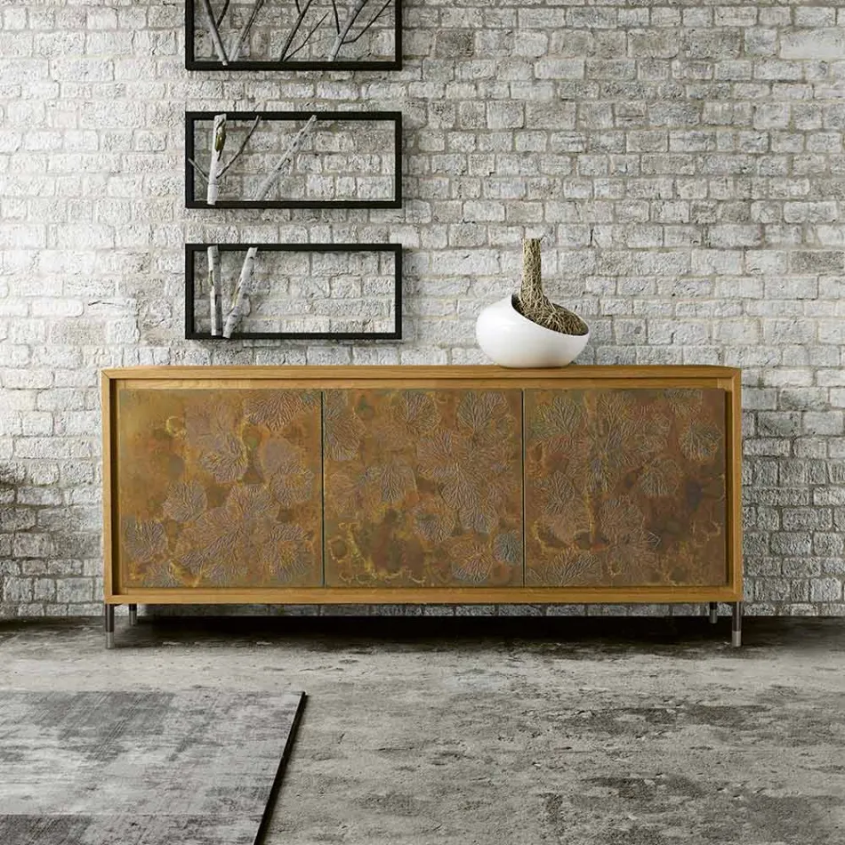 Handcrafted Blockboard Sideboard with 3 MDF Doors - Veralia  Viadurini