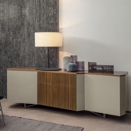 Sideboard in Mdf with 2 Doors and 2 Protruding Drawers Inclined Sides - Caspiter Viadurini