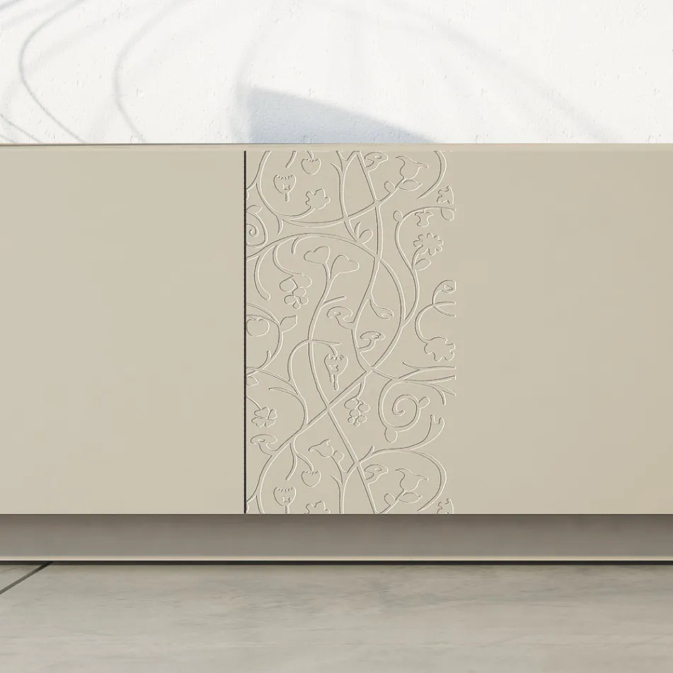 Mdf Sideboard with Plinth Base and Decorated Door Made in Italy - Deodara Viadurini