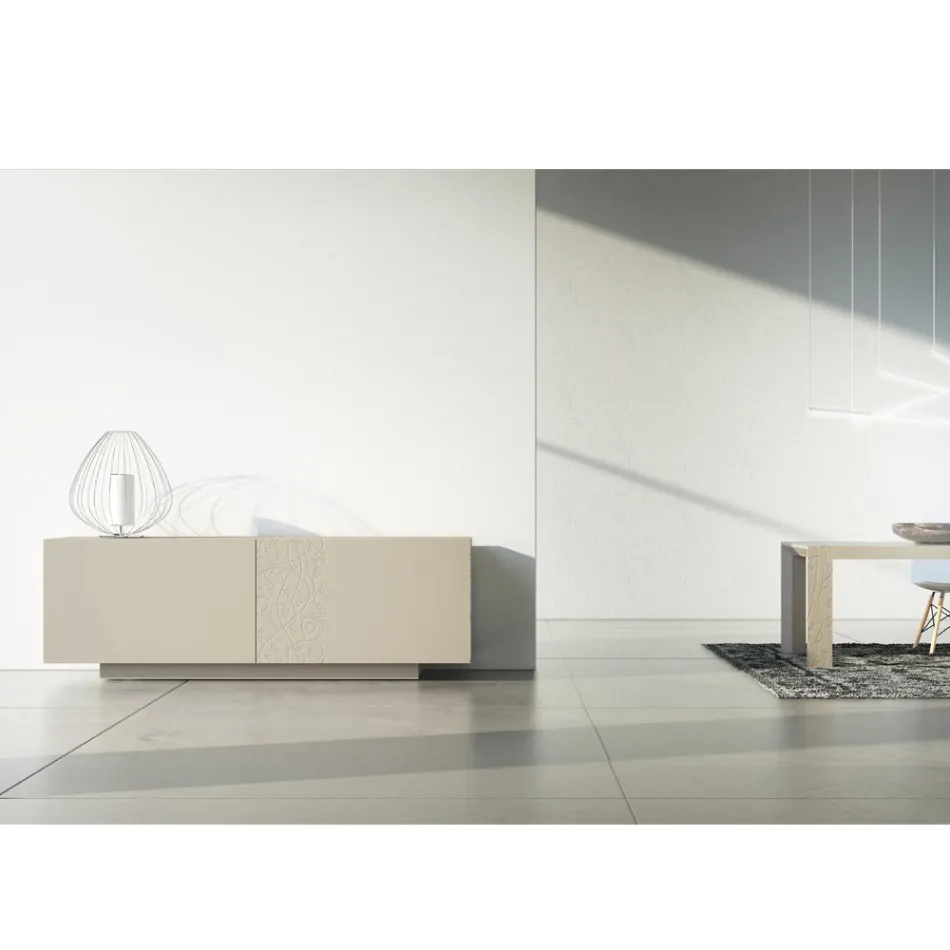 Mdf Sideboard with Plinth Base and Decorated Door Made in Italy - Deodara Viadurini