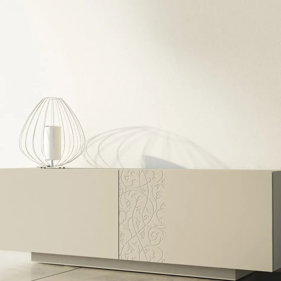Mdf Sideboard with Plinth Base and Decorated Door Made in Italy - Deodara Viadurini