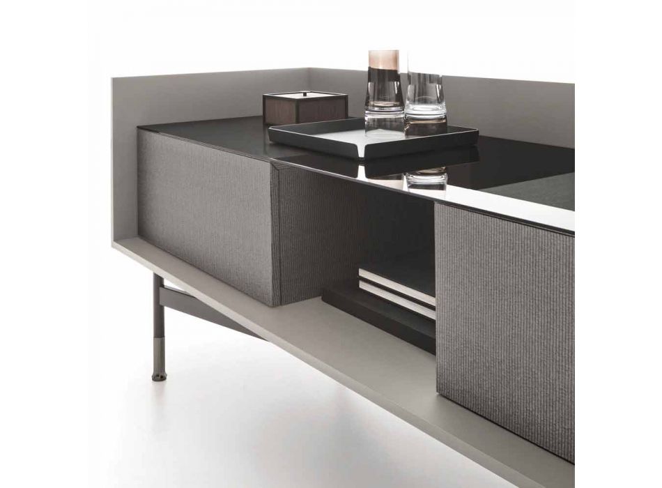 Sideboard in Mdf with Smoked Glass Top and Metal Base Made in Italy - Tonic Viadurini