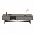 Sideboard in Mdf with Smoked Glass Top and Metal Base Made in Italy - Tonic