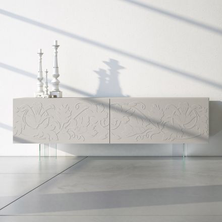Sideboard in Light Gray Mdf with Glass Feet Made in Italy - Germena Viadurini