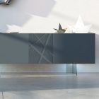Sideboard in Graphite Gray Mdf with Glass Feet Made in Italy - Zelia Viadurini
