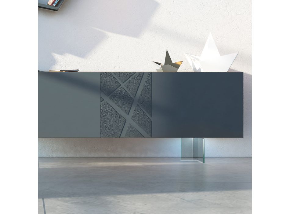 Sideboard in Graphite Gray Mdf with Glass Feet Made in Italy - Zelia Viadurini