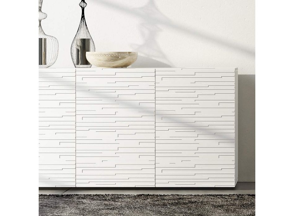 Sideboard in Matt White Lacquered Mdf with Decorated Doors Made in Italy - Chicago Viadurini