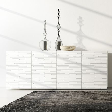 Sideboard in Matt White Lacquered Mdf with Decorated Doors Made in Italy - Chicago Viadurini
