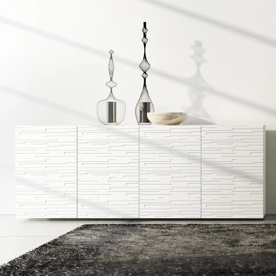 Sideboard in Matt White Lacquered Mdf with Decorated Doors Made in Italy - Chicago Viadurini