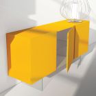 Yellow Lacquered Mdf Sideboard with 3 Doors and Glass Feet Made in Italy - Ciara Viadurini