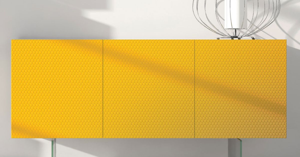 Living Room Sideboard in Yellow Mdf with Glass Feet