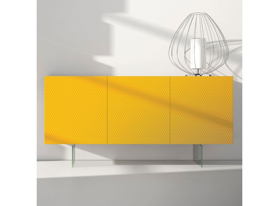 Living Room Sideboard in Yellow Mdf with Glass Feet