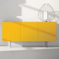 Yellow Lacquered Mdf Sideboard with 3 Doors and Glass Feet Made in Italy - Ciara