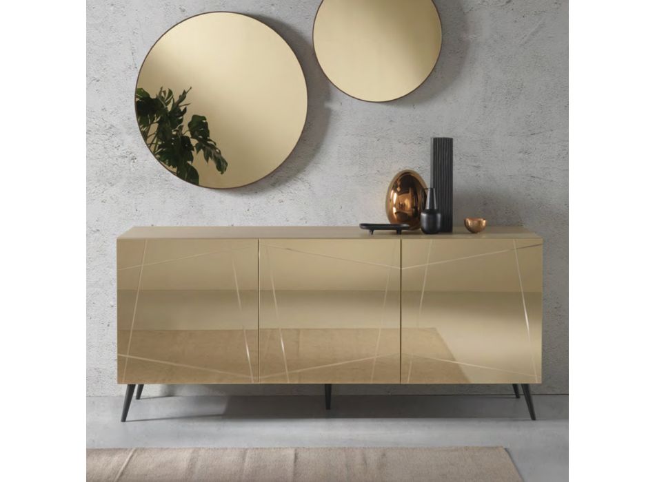 Sideboard in Melamine with Mirror Covered Doors Made in Italy - Ester Viadurini