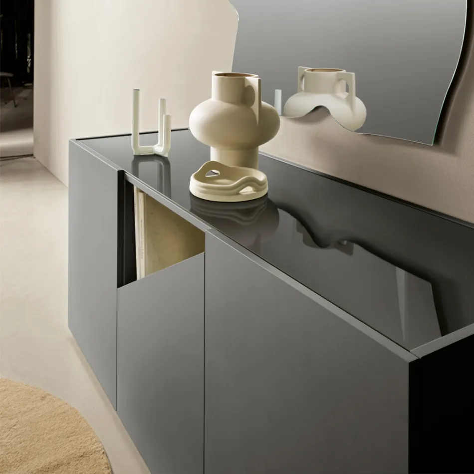 Floor-Standing Sideboard in Melamine with Diagonal Cut Made in Italy - Seta Viadurini
