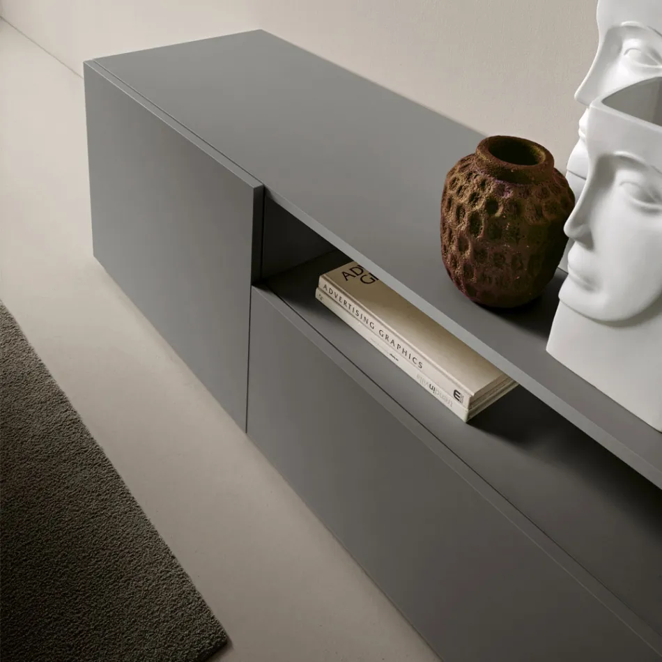 Miral Floor-Standing Melamine Sideboard with a Linear Design Made in Italy Viadurini