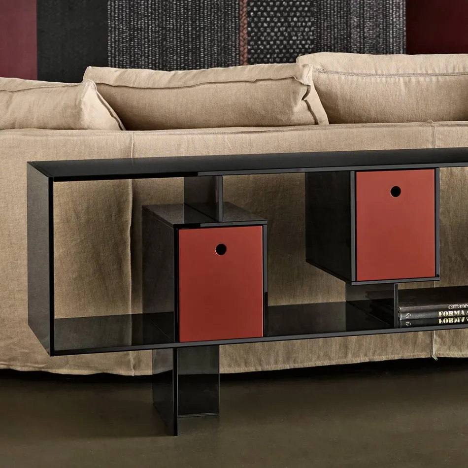 Glass Sideboard with Three Drawers, Elegant Design, Made in Italy - Senera Viadurini