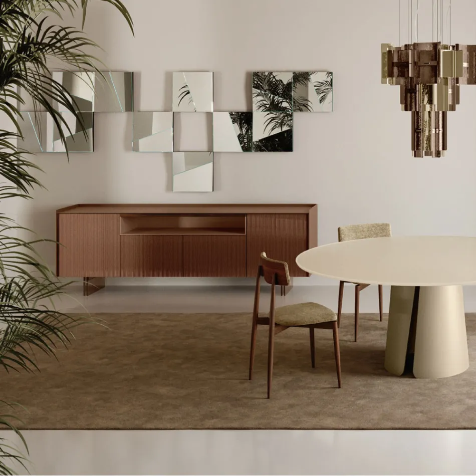 Back-Lacquered Glass Sideboard with Solid Wood Profile Made in Italy - Lutea Viadurini