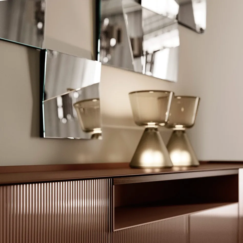 Back-Lacquered Glass Sideboard with Solid Wood Profile Made in Italy - Lutea Viadurini