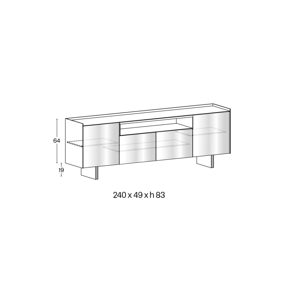 Back-Lacquered Glass Sideboard with Solid Wood Profile Made in Italy - Lutea Viadurini