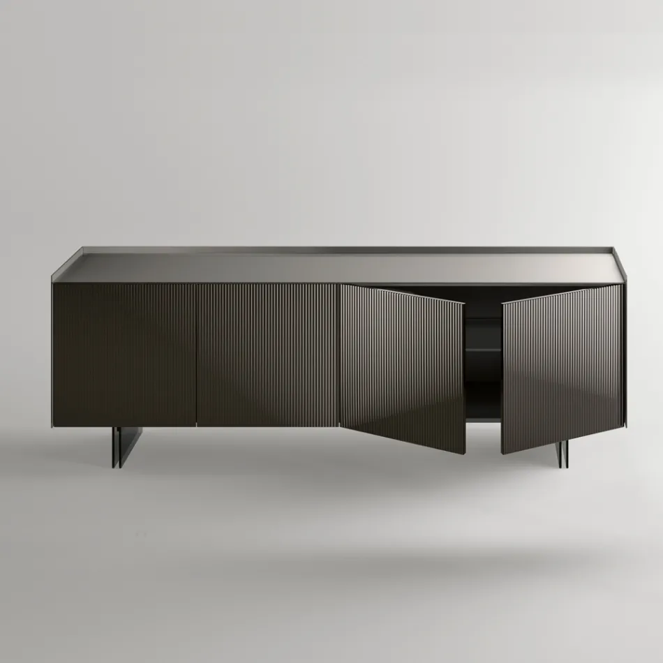 Modern Sideboard with Hinged Doors in Back-Lacquered Glass Made in Italy - Lutea Viadurini
