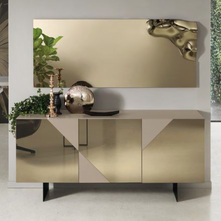 Modern Sideboard with Mdf Doors Covered in Mirror Made in Italy - Morgana Viadurini
