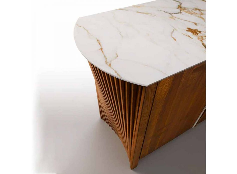 Modern Wooden Sideboard with Top and Door in Marble Gres Made in Italy - Wonka Viadurini