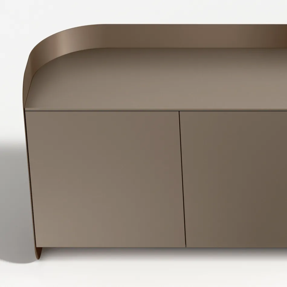 Modern Sideboard in Wood and Curved Metal, Made in Italy - Rugiada Viadurini