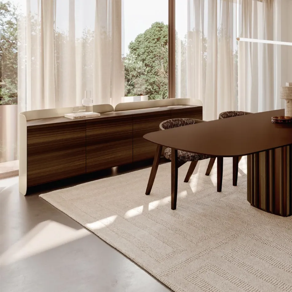Modern Sideboard in Wood and Curved Metal, Made in Italy - Rugiada Viadurini