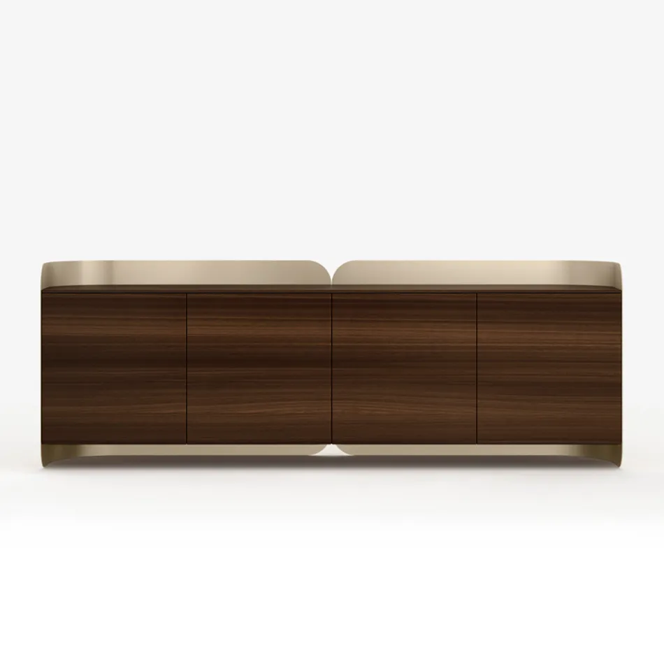 Modern Sideboard in Wood and Curved Metal, Made in Italy - Rugiada Viadurini