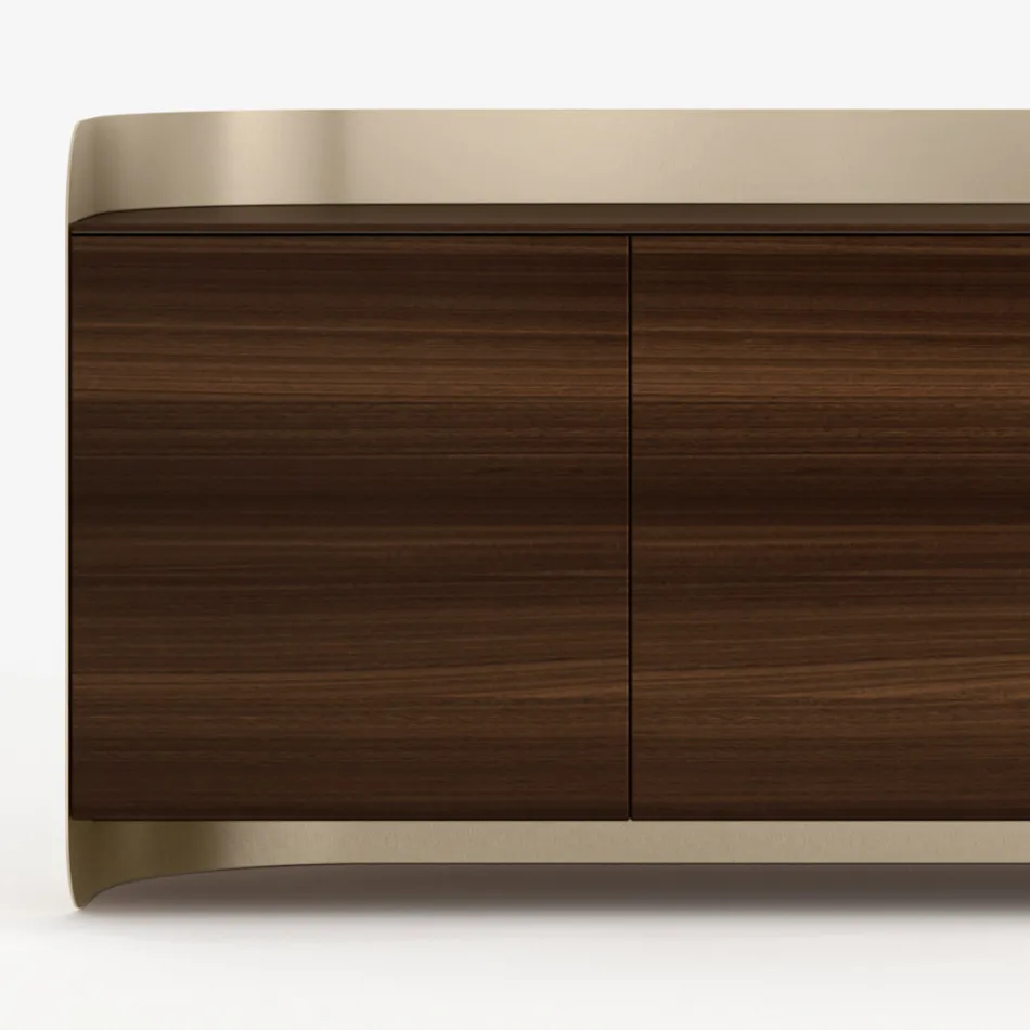 Modern Sideboard in Wood and Curved Metal, Made in Italy - Rugiada Viadurini