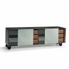 Modern Sideboard on Smoked Glass Wheels and Ceramic Top Made in Italy - Sciocca Viadurini