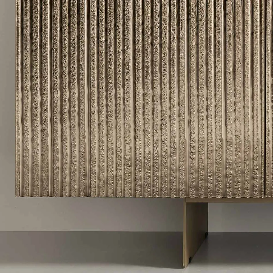Four-Door Sideboard in Melamine and Coated Striped Glass Made in Italy - Ninfa Viadurini