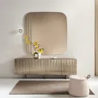 Four-Door Sideboard in Melamine and Coated Striped Glass Made in Italy - Ninfa Viadurini