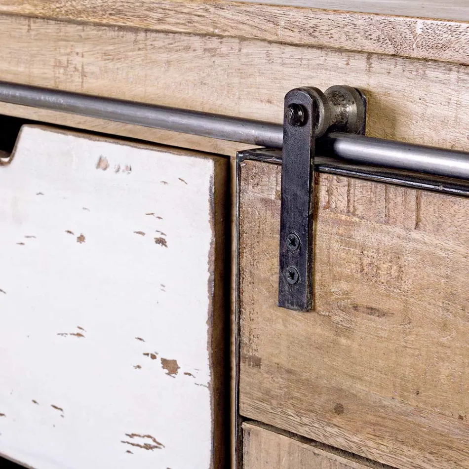 Living Room Sideboard in Mango Wood and Steel with 2 Doors and 3 Drawers - Sinfony Viadurini