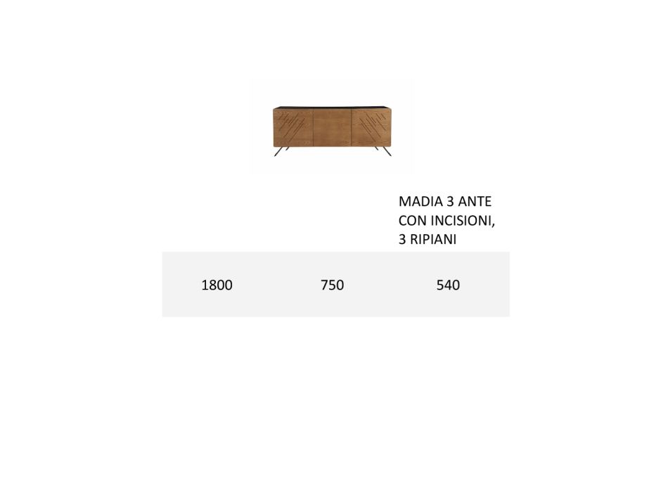 Living Room Sideboard in Mdf with 2 or 3 Door Engravings Made in Italy - Elegance Viadurini