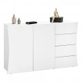 Living Room Sideboard 2 Doors 4 Drawers in Arched Glossy White Wood - Sabine